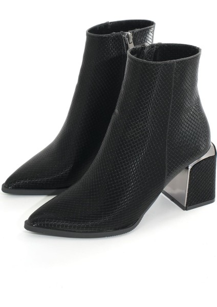 DNZ-409 Siyah Fermuarlı Topuklu Kadın Günlük Bot modelleri