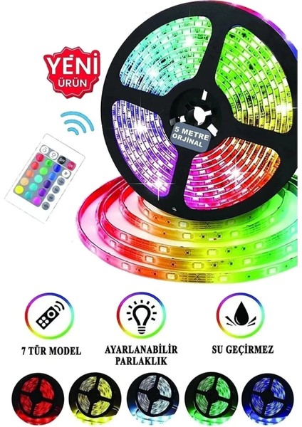 LED Level Rgb 5metre Şerit LED Kumandalı Trafolu Rgb Şerit Işık Aydınlatma Parti LED