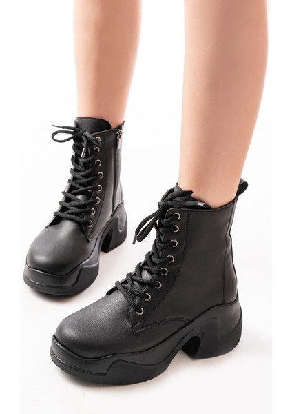 FZ-2550 Siyah Yüksek Tabanlı Bağcıklı Fermuarlı Günlük Kadın Bot fiyatları