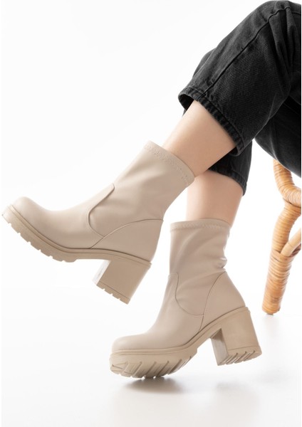 767-3040 Bej Günlük Kalın Topuklu Kadın Bot fiyatları