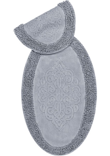 İpekçe Pamuklu 2'li Klozet Takımı, Kaymaz Taban, Orta Yükseklik, Gri, 80x50 cm