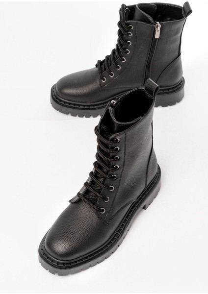 1101-2289 Siyah Luna Bağcıklı Fermuarlı Günlük Kadın Bot