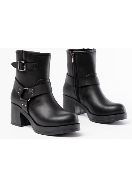 5109-3042 Siyah Toka Aksesuarlı Fermuarlı Kalın Topuklu Günlük Kadın Bot fırsatları