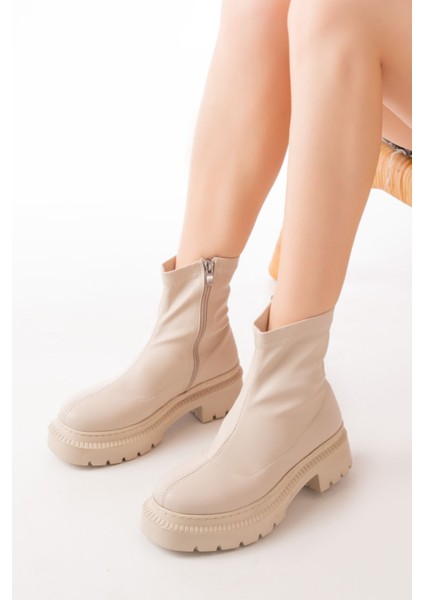 236-2011 Bej Fermuarlı Günlük Kadın Bot modelleri