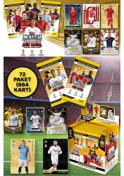Topps Match Attax 24-25 Uefa Şampiyonlar Ligi Avrupa Ligi Konferans Ligi Futbolcu Kartları -72 Paket