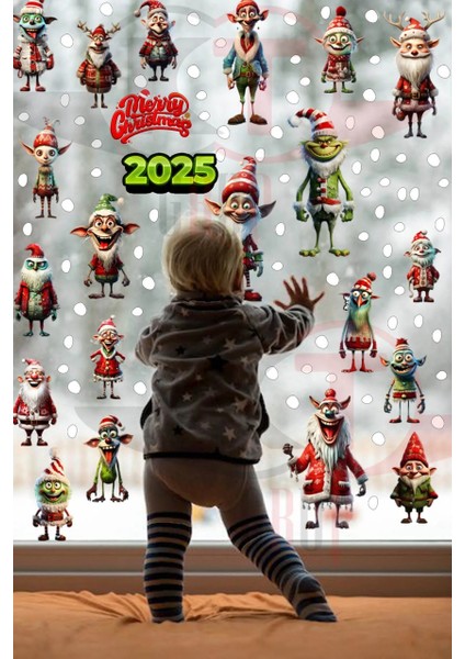 Yeni Yıl Yılbaşı Hoşgeldin 2025 Yeni Sezon Mega Cam Kapı Duvar Sticker Seti