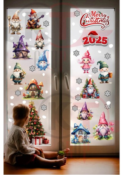 Yeni Yıl Yılbaşı Hoşgeldin 2025 Yeni Sezon Mega Cam Kapı Duvar Sticker Seti modelleri