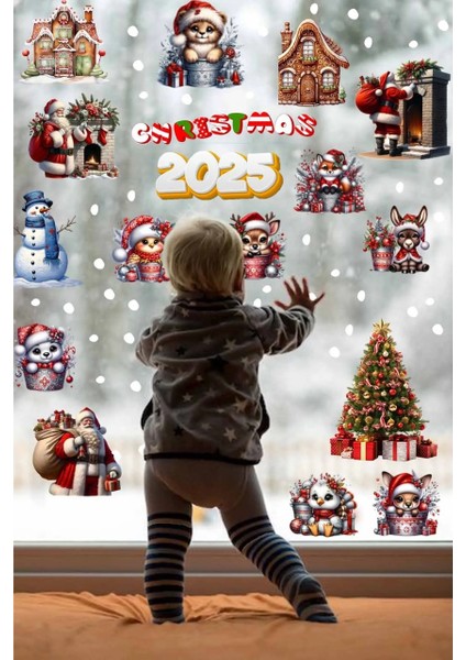 Yeni Yıl Yılbaşı Hoşgeldin 2025 Yeni Sezon Cam Kapı Duvar Sticker Seti