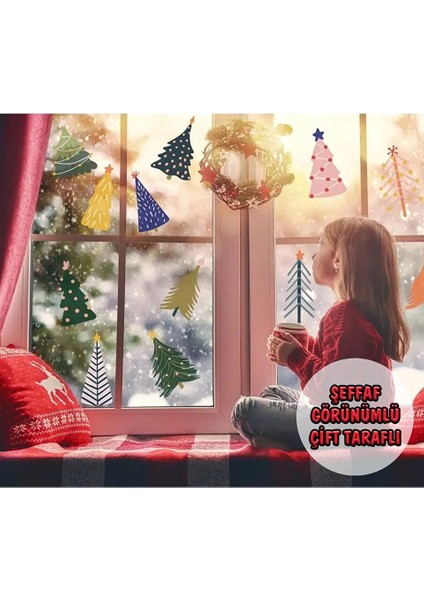 Yeni Yıl Yılbaşı Hoşgeldin 2025 Şeffaf Çift Taraflı Cam Kapı Duvar Sticker Seti