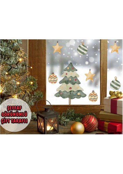 Yeni Yıl Yılbaşı Hoşgeldin 2025 Şeffaf Çift Taraflı Cam Kapı Duvar Sticker Seti