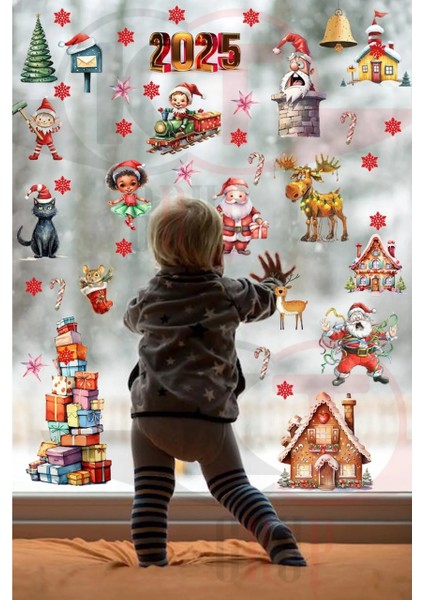 Yeni Yıl Yılbaşı Hoşgeldin 2025 Yeni Sezon Cam Kapı Duvar Sticker Seti