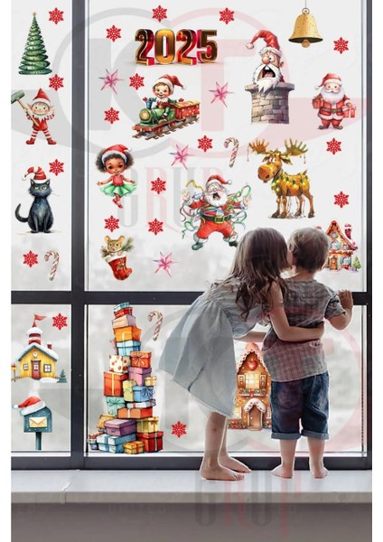 Yeni Yıl Yılbaşı Hoşgeldin 2025 Yeni Sezon Cam Kapı Duvar Sticker Seti modelleri