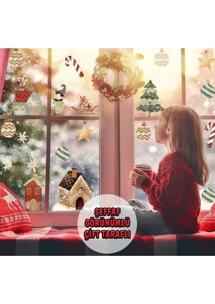 Yeni Yıl Yılbaşı Hoşgeldin 2025 Şeffaf Çift Taraflı Cam Kapı Duvar Sticker Seti