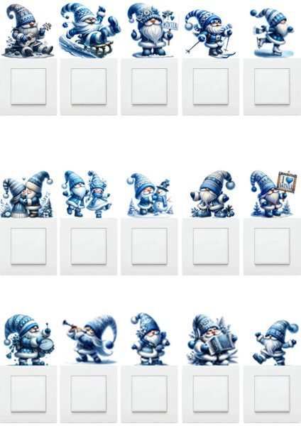 Yeni Yıl Yılbaşı Noel Baba Figürleri 15'li Priz Sticker Seti