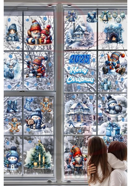 Yeni Yıl Mavi Sevimli Yılbaşı Figürleri Hoşgeldin 2025 Yeni Sezon Cam Kapı Duvar Sticker Seti fiyatları