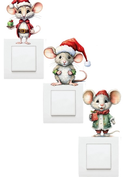 Yeni Yıl Yılbaşı Fareleri 3'lü Priz Sticker Seti