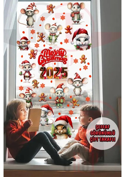 Yeni Yıl Yılbaşı Hoşgeldin 2025 Şeffaf Çift Taraflı Cam Kapı Duvar Sticker Seti