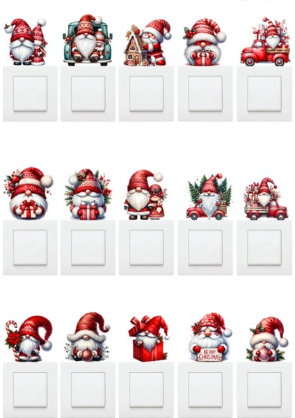Yeni Yıl Yılbaşı Noel Baba Figürleri 15'li Priz Sticker Seti