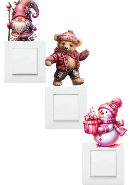 Yeni Yıl Yılbaşı Figürleri 3'lü Priz Sticker Seti