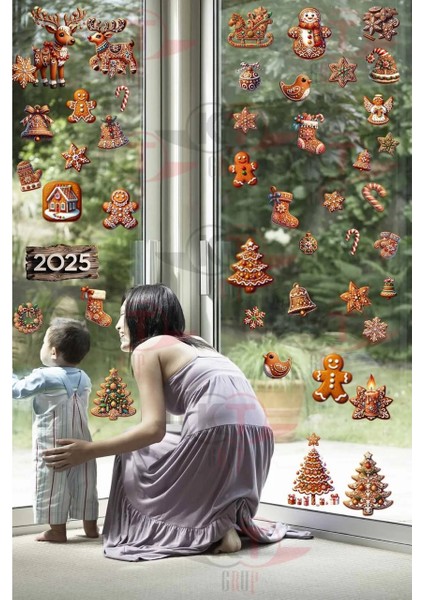 Yeni Yıl Yılbaşı Hoşgeldin 2025 Yeni Sezon Cam Kapı Duvar Sticker Seti modelleri