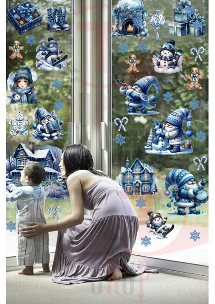 Yeni Yıl Mavi Sevimli Yılbaşı Figürleri Hoşgeldin 2025 Yeni Sezon Cam Kapı Duvar Sticker Seti fiyatları