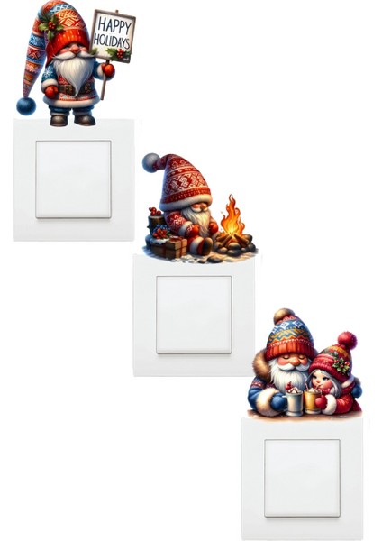 Yeni Yıl Yılbaşı Noel Baba Figürleri 3'lü Priz Sticker Seti