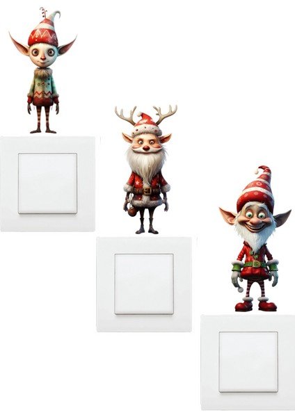 Yeni Yıl Yılbaşı Figürleri 3'lü Priz Sticker Seti