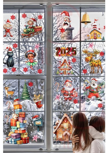 Yeni Yıl Yılbaşı Hoşgeldin 2025 Yeni Sezon Mega Cam Kapı Duvar Sticker Seti