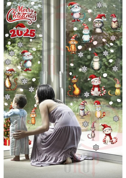 Yeni Yıl Yılbaşı Hoşgeldin 2025 Yeni Sezon Mega Cam Kapı Duvar Sticker Seti