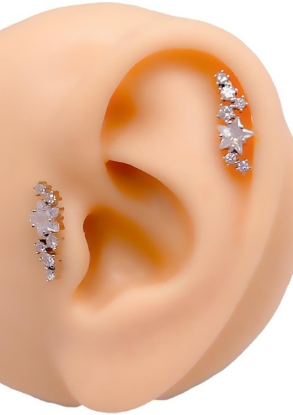 Cerrahi Çelik Piercing Zirkon Taşlı Büyük Yıldızlı Samanyolu Figürlü Kıkırdak Helix Tragus PIERCING(1ADET)