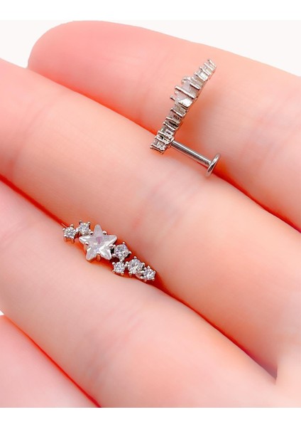 Cerrahi Çelik Piercing Zirkon Taşlı Büyük Yıldızlı Samanyolu Figürlü Kıkırdak Helix Tragus PIERCING(1ADET) modelleri