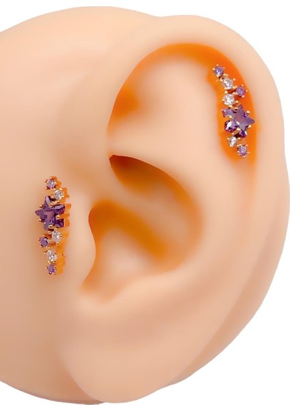 Cerrahi Çelik Piercing Zirkon Taşlı Büyük Yıldızlı Samanyolu Figürlü Kıkırdak Helix Tragus PIERCING(1ADET)