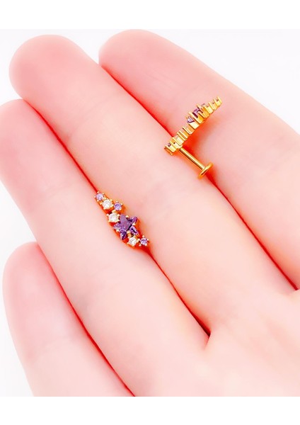 Cerrahi Çelik Piercing Zirkon Taşlı Büyük Yıldızlı Samanyolu Figürlü Kıkırdak Helix Tragus PIERCING(1ADET) modelleri