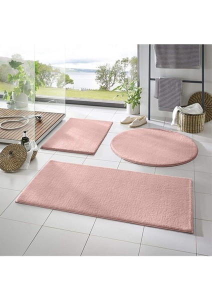 Peluş Banyo Paspas Takımı, Kaymaz Taban, Kalın, Pembe, Konforlu ve Şık Tasarım