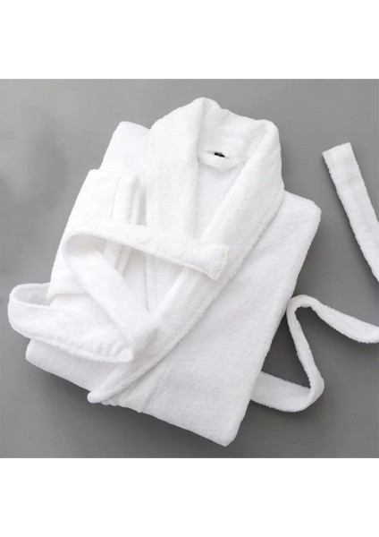 Yüksek kaliteli pamuklu unisex bornoz, rahat ve şık beyaz renk seçeneğiyle fiyatları