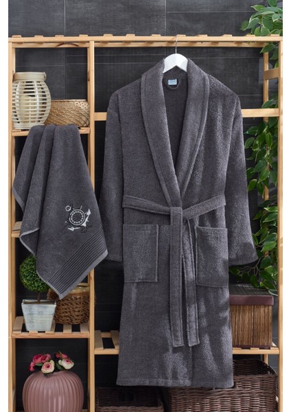 4'lü Pamuklu Havlulu Bornoz Seti, Gri, Antrasit ve Mürdüm renk seçenekleri fiyatları