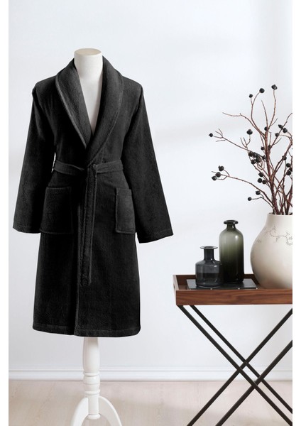 Siyah Şal Yaka Bornoz, Yumuşak Pamuk Malzeme, Rahat ve Şık Tasarım