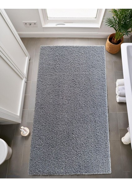 Yıkanabilir, kaymaz, bukle tekstil banyo paspası, gri, 75x110 cm