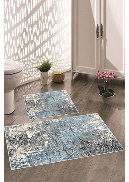 Su Yeşili Kaymaz Taban Yıkanabilir 2'li Banyo Halısı ve Paspas Seti