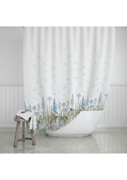 Duş Perdesi Çift Kanat 2X120X200CM Kır Desenli Banyo Perdesi 16 Adet C Halka Hediyeli