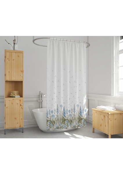 Duş Perdesi Çift Kanat 2X120X200CM Kır Desenli Banyo Perdesi 16 Adet C Halka Hediyeli fiyatları