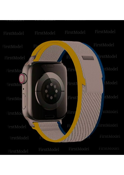 Apple Watch Trail Loop Cırtlı Bant Kordon ( Seri 10 - 46 mm Uyumlu) Sarı Lacivert