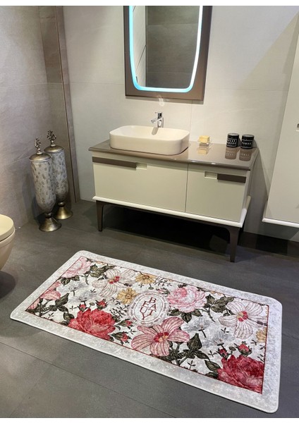 Tekli Çiçek Desenli Beauty Lateks Taban Banyo Paspas (Ebat 60x100)