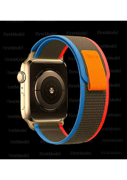 Apple Watch Trail Loop Cırtlı Bant Kordon ( Seri 10 - 42 mm Uyumlu) Yeşil Kırmızı