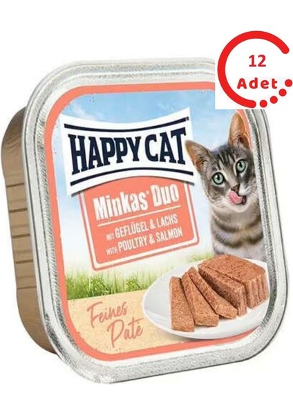 Minkas Duo Tavuk ve Somonlu Yetişkin Kedi Konservesi 100GR x 12 Adet