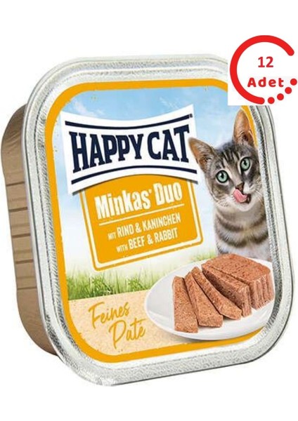 Minkas Duo Tavşan ve Sığır Etli Yetişkin Kedi Konservesi 100GR x 12 Adet