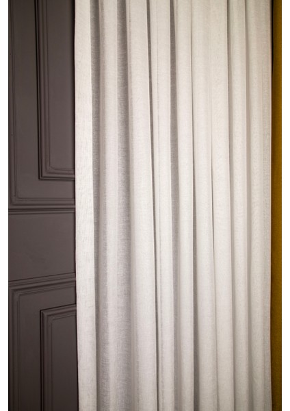 Naturel Keten Tül Perde, 1/2,5 Normal (Orta) Pile Ekru - 100 x 200 cm