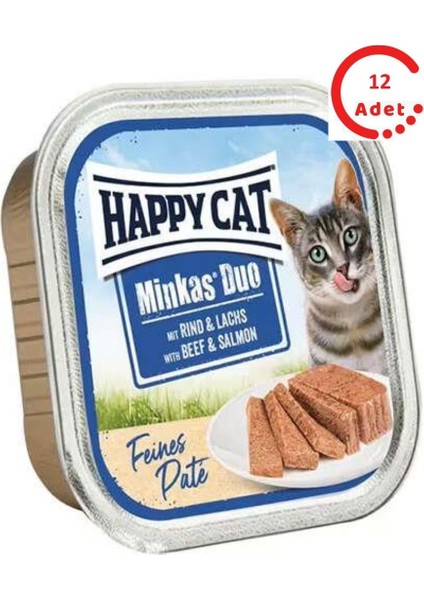 Minkas Duo Somon ve Sığır Etli Yetişkin Kedi Konservesi 100GR x 12 Adet