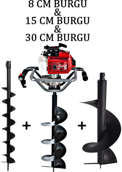 Toprak Burgu Makinesi 8 – 15 – 30 cm - 3 Burgulu