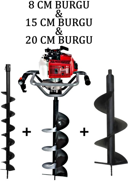 Toprak Burgu Makinesi 8 – 15 – 20 cm - 3 Burgulu